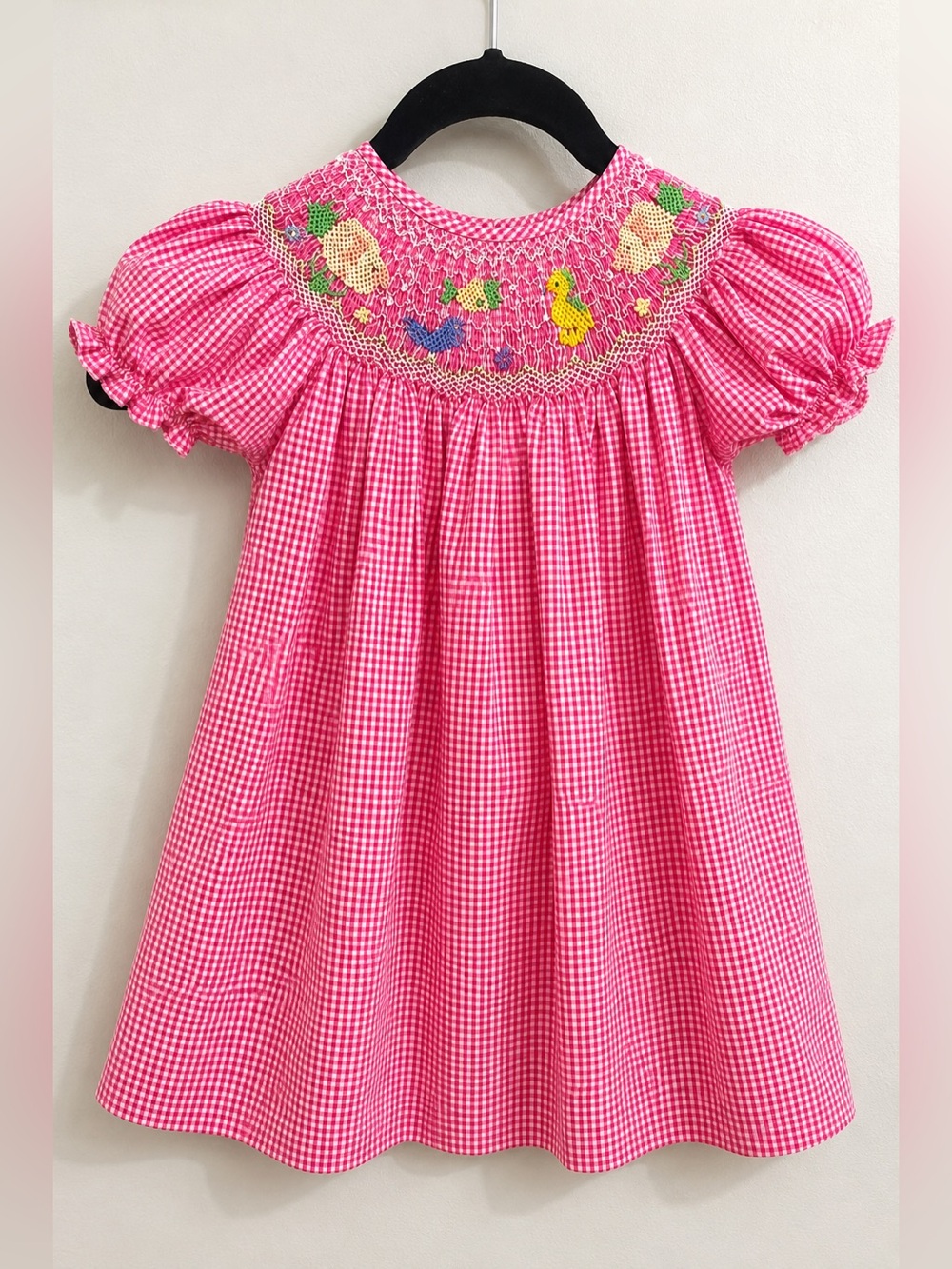 Rosalina Collections Hand Smocked Pink Gingham Fish Dress 18M Boutique